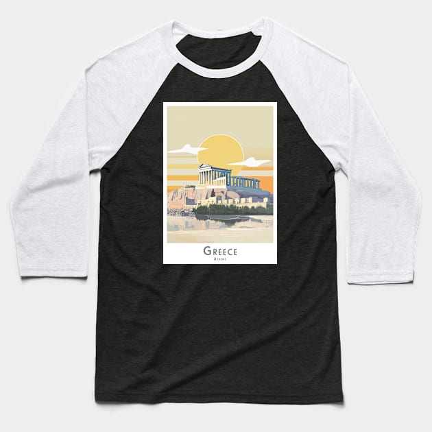 Sunset Over the Acropolis in Athens Greece Baseball T-Shirt by POD24